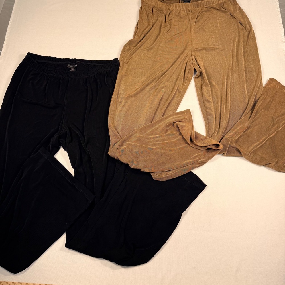 Citiknits Slinky Wide Leg Pants Large Black Bronze Gold Metallic 2 Pair Bundle